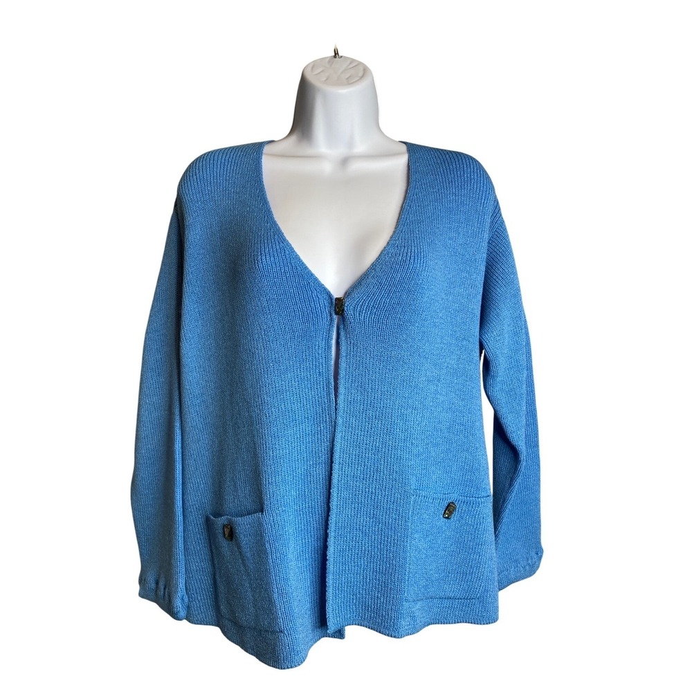 Womens Oversized Blue Knit Cardigan Sweater w/Pockets Est Sz XL Chunky Lagenlook